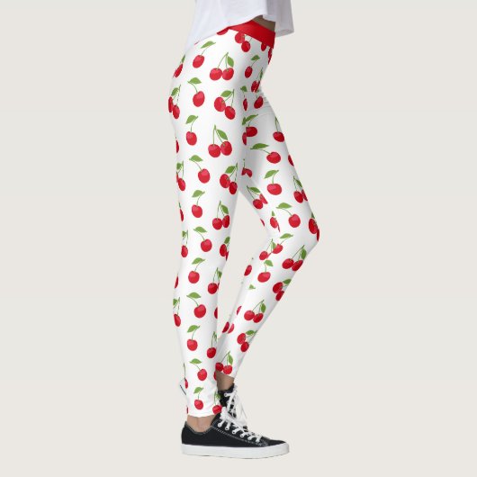 Sappige Rode Kersen Rood en Wit Patroon Leggings (Rechts)