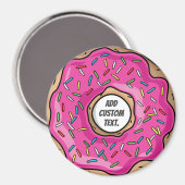 Sappige roze gestrooide donut aangepaste tekst magneet (Voorkant / Achterkant)