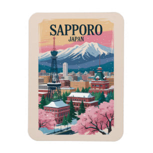 Sapporo Japan Illustratie Reis Kunst Vintage Magneet