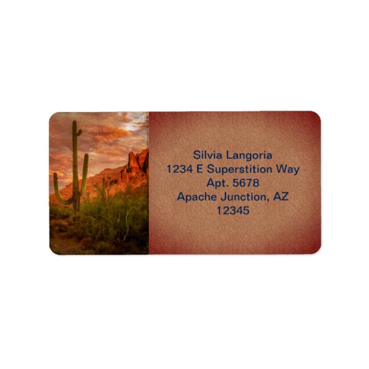 Saquaro Cactus Superstition Mountain Sunset Etiket (Voorkant)