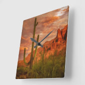 Saquaro Cactus Superstition Mountain Sunset Vierkante Klok (Hoek)