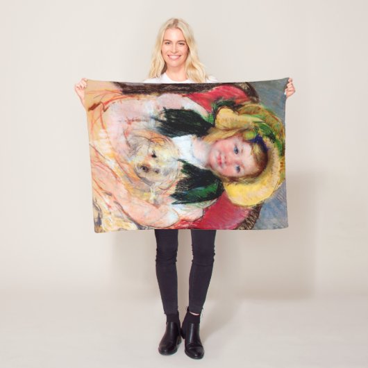Sara met haar hond, Cassatt Fleece Deken (In situ)