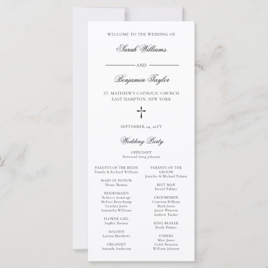 Sarah Catholic Mariage Cérémonie Programme Pleine (Devant)