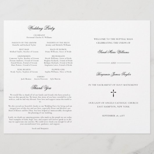 Sarah Catholic Mariage Mass Cérémonie Programme (Devant)