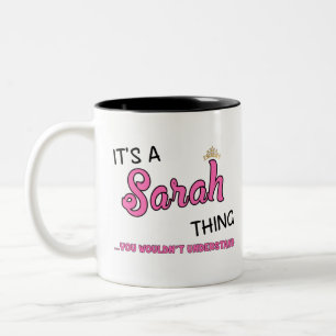 Sarah ding dat je niet zou begrijpen tweekleurige koffiemok