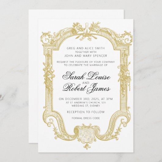 Sarah - Faire-part de mariage formel Or antique (Devant / Derrière)