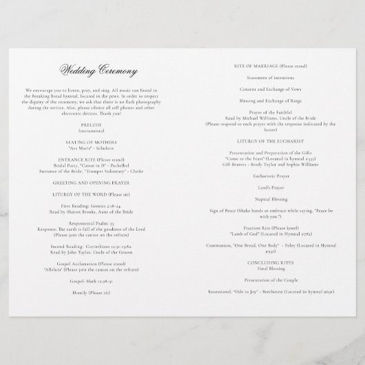 Sarah katholieke Wedding Mass Ceremony Programma (Achterkant)