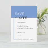 SARAH Modern Blue Minimalist Save The Date Kaart (Staand voorkant)