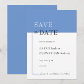 SARAH Modern Blue Minimalist Save The Date Kaart (Voorkant / Achterkant)
