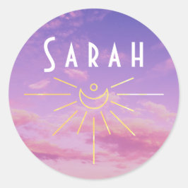 Sarah Naam Stickers Rond Zonnig Boho Hippie