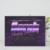 Sarah Name Prénom lila retro Carte Anniversaire (Debout devant)