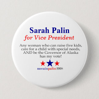 Sarah Palin voor Vice President Ronde Button 7,6 Cm