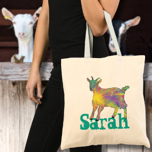Sarah Starburst Geit Kleurig Schattig Dieren Kunst Tote Bag