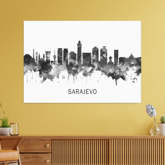 Sarajevo Bosnië en Herzegovina Skyline BW Canvas Afdruk (Insitu (Woonkamer))
