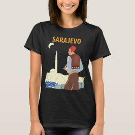 Sarajevo Bosnië Minaret Avond Blauwe Reis T-shirt