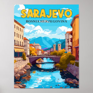Sarajevo Bosnië vintage reisillustratie Poster