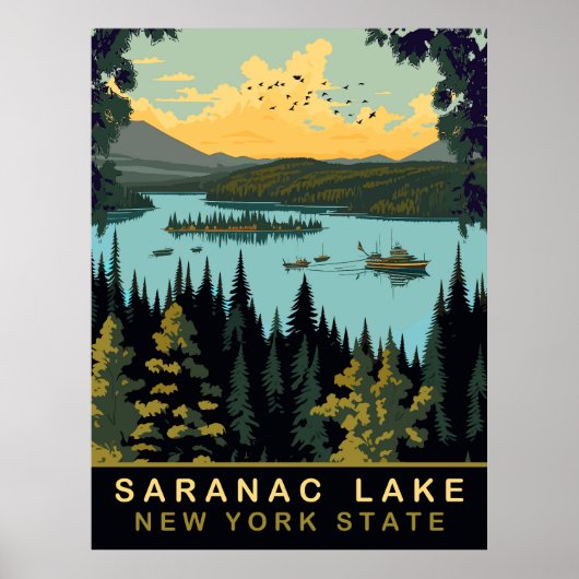 Saranac Lake, NY, Vintage reizen Poster (Voorkant)