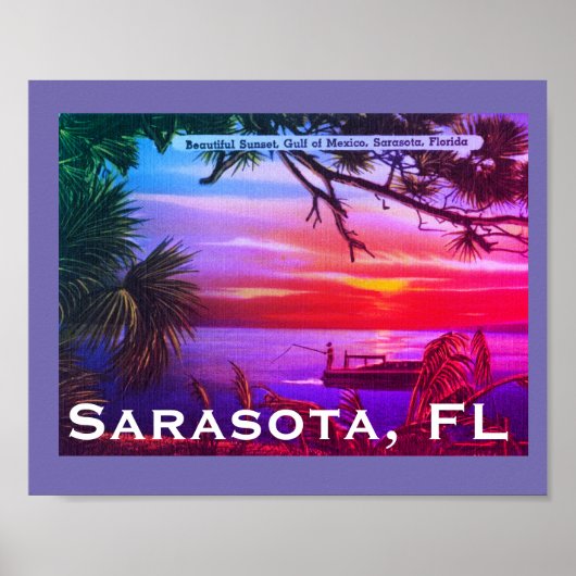 Sarasota, FL Beach Sunset - Golf van Mexico Poster (Voorkant)