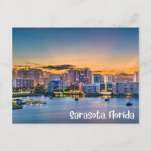 Sarasota, Florida Downtown en boten bij zonsonderg Briefkaart