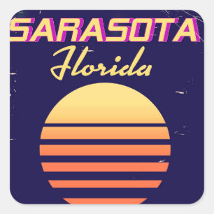 Sarasota Florida jaren 80 vintage reisprent. Vierkante Sticker