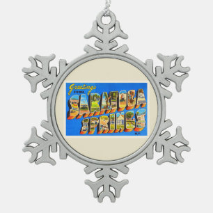 Saratoga Springs New York NY Old Travel Souvenir Tin Sneeuwvlok Ornament