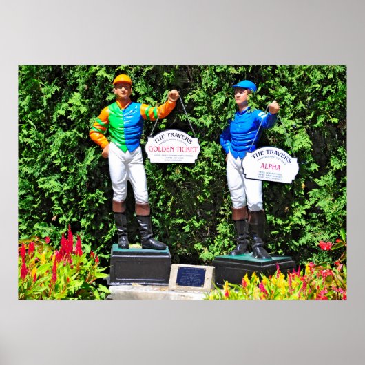 Saratoga's Iconic Traver's Stakes Lawn Jockeys Poster (Voorkant)