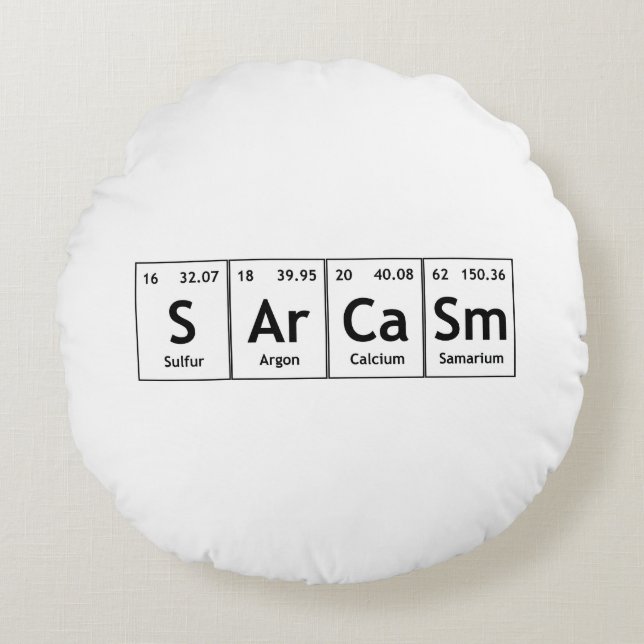 SArCaSm Periodic Table Elements Word Chemistry Rond Kussen (Voorkant)