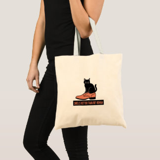 Sarcasme Linocut Kat in Schoen Meme Tote Bag