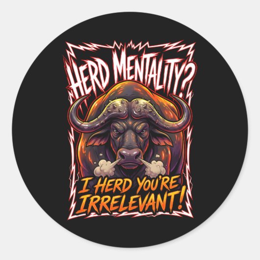 Sarcastic Cape Buffalo Herd Mentality Funny Ronde Sticker (Voorkant)