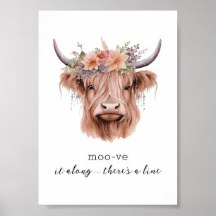Sarcastic Floral Highland Koe Schattigee Badkamer Poster