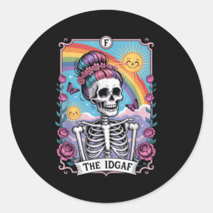 Sarcastisch Skelet De Idgaf Grappige Tarotkaart Go Ronde Sticker