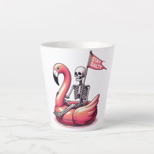 Sarcastisch skelet op Flamingo - Blijf zout Latte Mok (Voorkant)