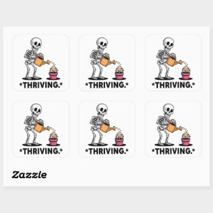 Sarcastisch skeletontwerp 'Thriving' Vierkante Sticker