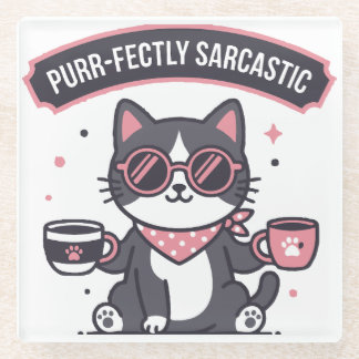 Sarcastische Coole Kat Bandana Koffie Liefhebber C Glazen Onderzetter