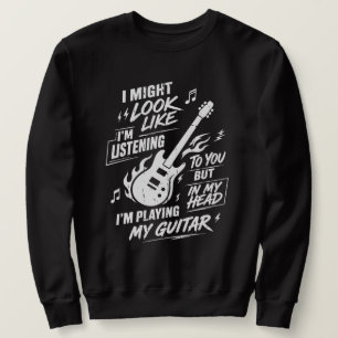 Sarcastische gitarist die gitaar speelt in mijn ho trui
