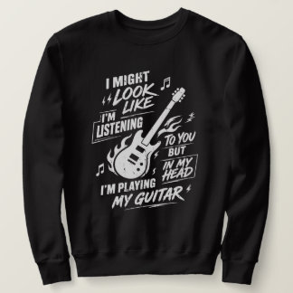 Sarcastische gitarist die gitaar speelt in mijn ho trui