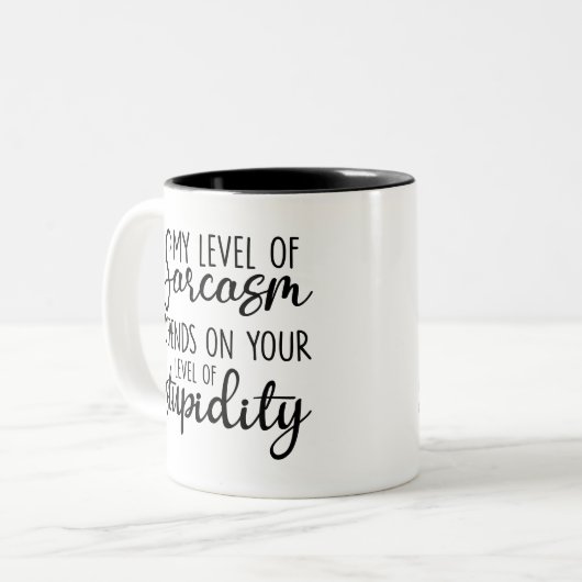 Sarcastische humor, mijn sarcasme hangt af tweekleurige koffiemok (Voorkant links)