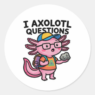 Sarcastische Nerd Axolotl Ik Heb Axolotl Vragen Me Ronde Sticker