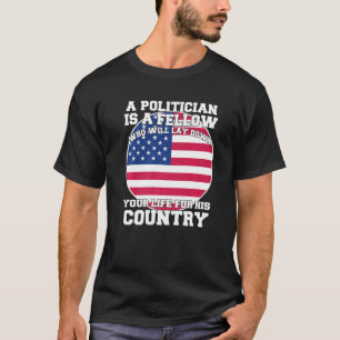 Sarcastische politieke humor een politicus is geel t-shirt