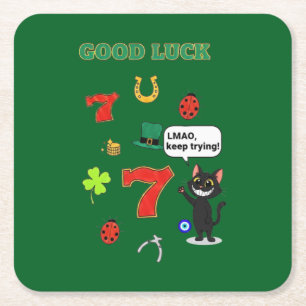 Sarcastische zwarte kat en Lucky charms Vierkante Kartonnen Onderzetter