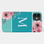 Sarcelle | Monogramme couleur Coque floral-mat (Dos (Horizontal))