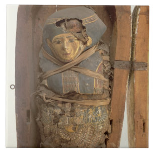 Sarcophagus en gemummificeerd lichaam van Psametik Tegeltje