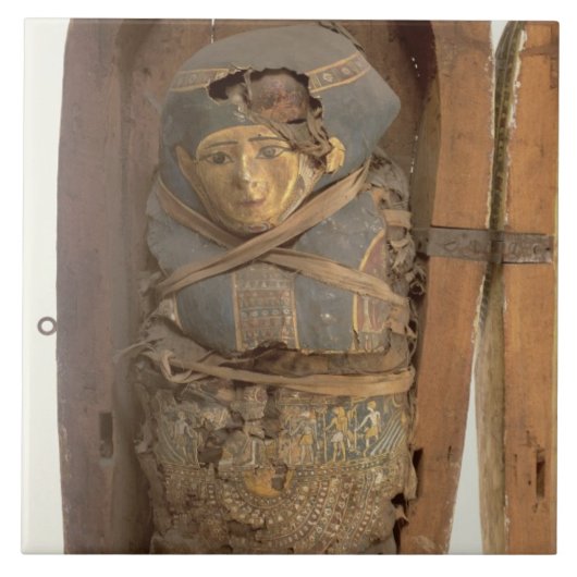 Sarcophagus en gemummificeerd lichaam van Psametik Tegeltje (Voorkant)