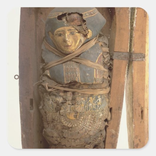 Sarcophagus en gemummificeerd lichaam van Psametik Vierkante Sticker (Voorkant)