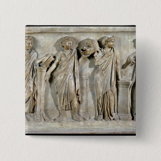 Sarcophagus van de Muses Vierkante Button 5,1 Cm (Voorkant)