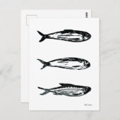 Sardine et Mackerel Linocut Carte postale ou Impri (Devant / Derrière)