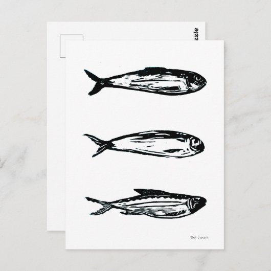 Sardine et Mackerel Linocut Carte postale ou Impri (Devant / Derrière)