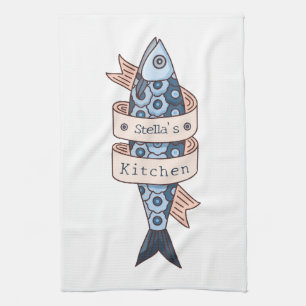 Sardine lijntekening gepersonaliseerd theedoek