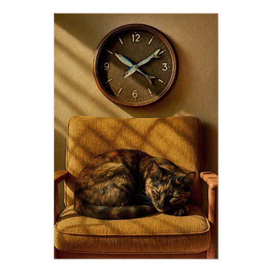 Sardine O’clock Dreamtime – Surreal Cat Art Perfect Poster (Voorkant)