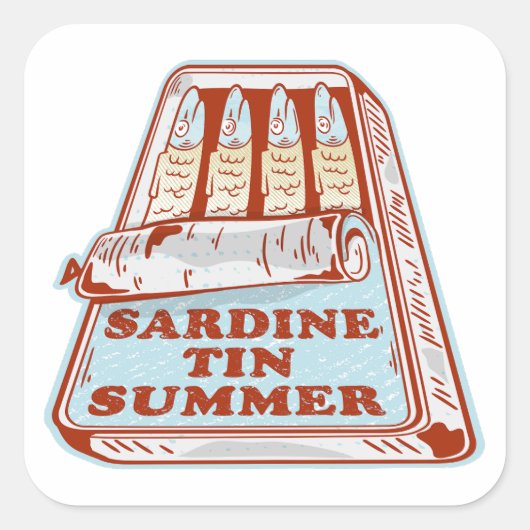 Sardine tin zomer vierkante sticker (Voorkant)